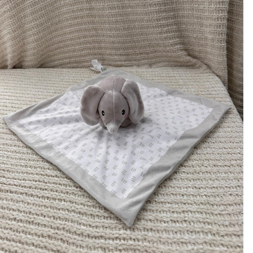 Pearhead Elephant Baby Security Blanket‎ Lovey Grey White Dash Print 83111
